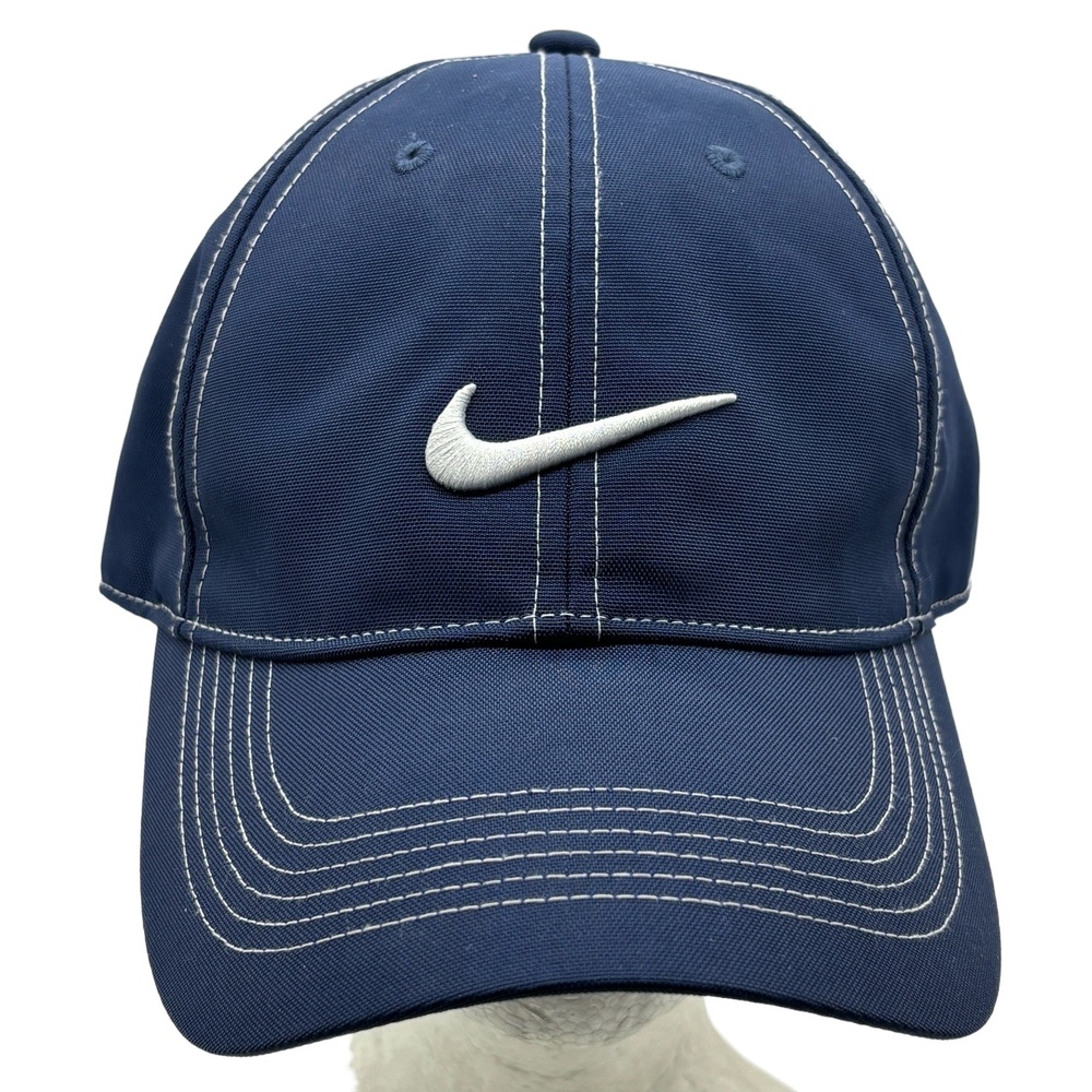 Nike Golf Hat Blue White Swoosh John Hancock Embroidered Adjustable Cap